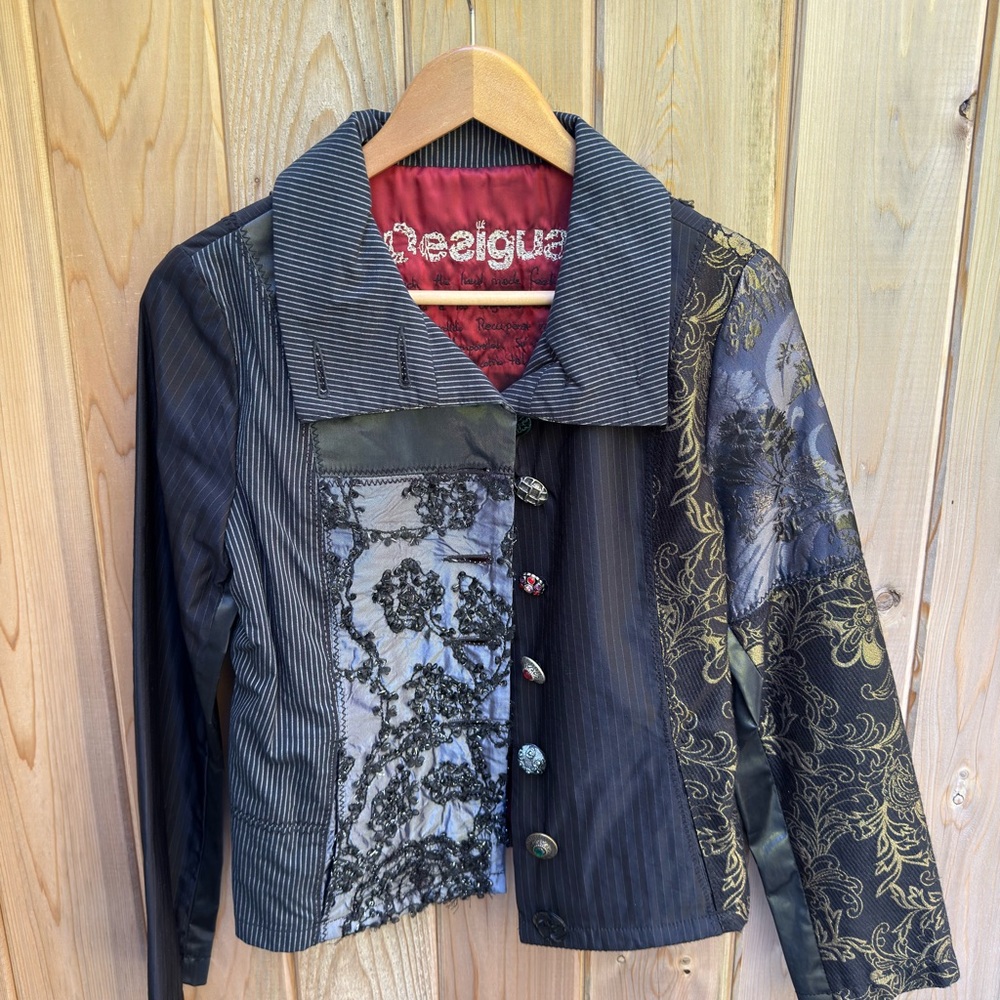 Rare Vintage Style - Authentic Desigual Black Patchwork Artistic Blazer